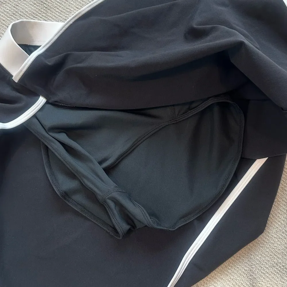 ALO Yoga Airbrush Streamlined Skirt Black Size Large NWT Active Contrast Piping